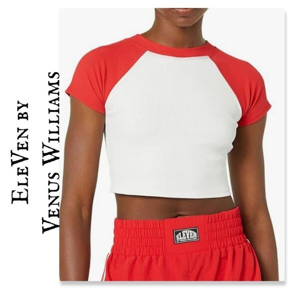 NWT EleVen By Venus Williams Collegiate Midi Top In Apple Red - Picture 1 of 6